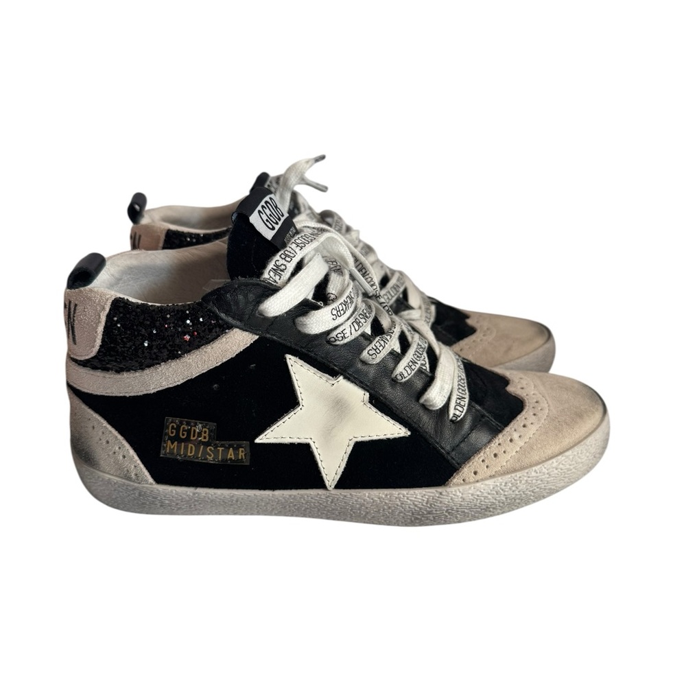Golden Goose Mid Star Glitter Leather Sneakers In Black Size EU 40